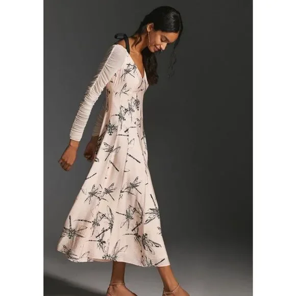 New By Anthropologie Dragonfly Novelty Sweetheart Midi Dress Size US6 - Picture 5 of 10